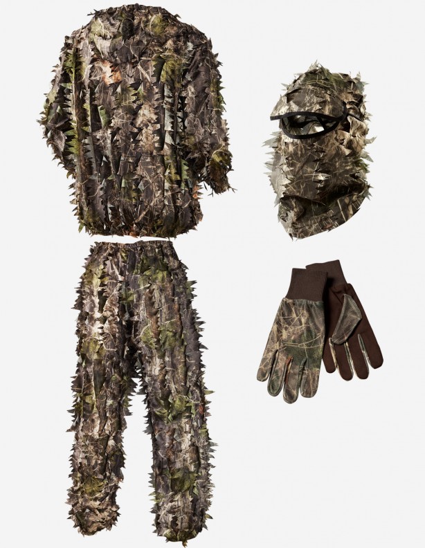 Zestaw maskujący Leafy Camo 3D - bluza, spodnie, czapka, rękawiczki