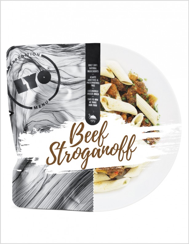 Danie liofilizowane. Bouf Strogonow 370g. Szybki i smaczne jedzenie.
