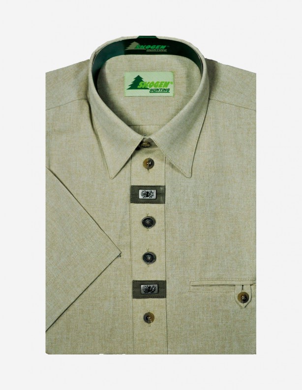 Chemise de chasse élégante avec appliques vertes à manches courtes