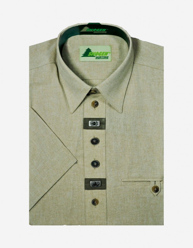 Elegancka koszula myśliwska z aplikacjami zielona krótki rękaw