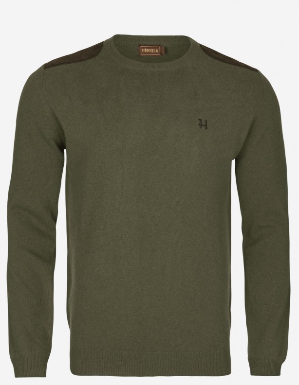 Arran Pullover oliv mit Verstärkungen - 80% Wolle