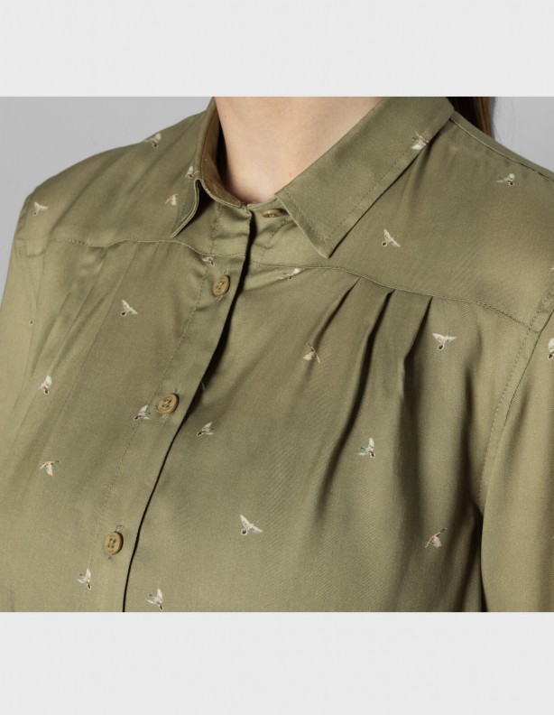 Abigail L/S dust green flying ducks women's shirt 100% lyocell