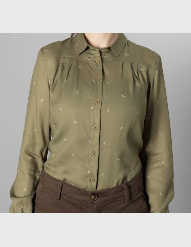 Женская рубашка Abigail L/S dust green flying ducks 100% лиоцелл