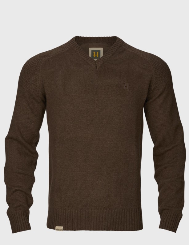 Harkila Vincent Merino V-Neck Pullover Demitasse brown 100% wełna