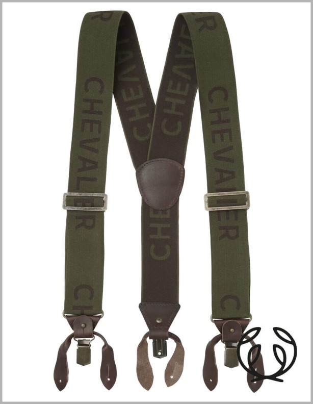Chevalier Logo Suspenders zelená Knoflík a žabí šle
