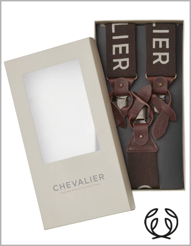 Chevalier Logo Suspenders brown Button and frog suspenders