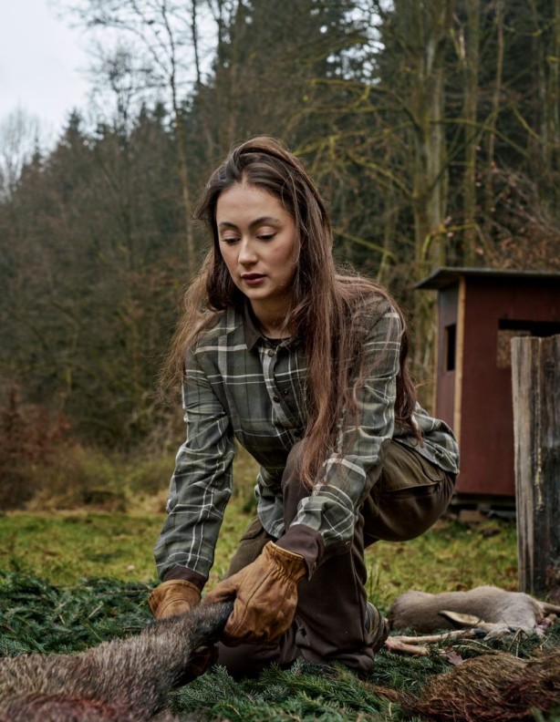 Harkila Pajala : chemise en flanelle pour femme, motif à carreaux olive