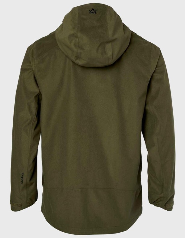 Jacke Alaska1795 Extreme Lite Solid Night Green – Rückansicht mit Kapuze.