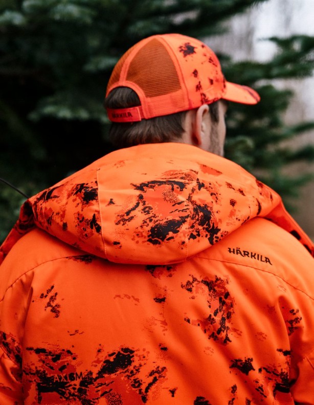 Harkila Wildboar Pro Blaze Camo Jacket - Back of the jacket with the hood down