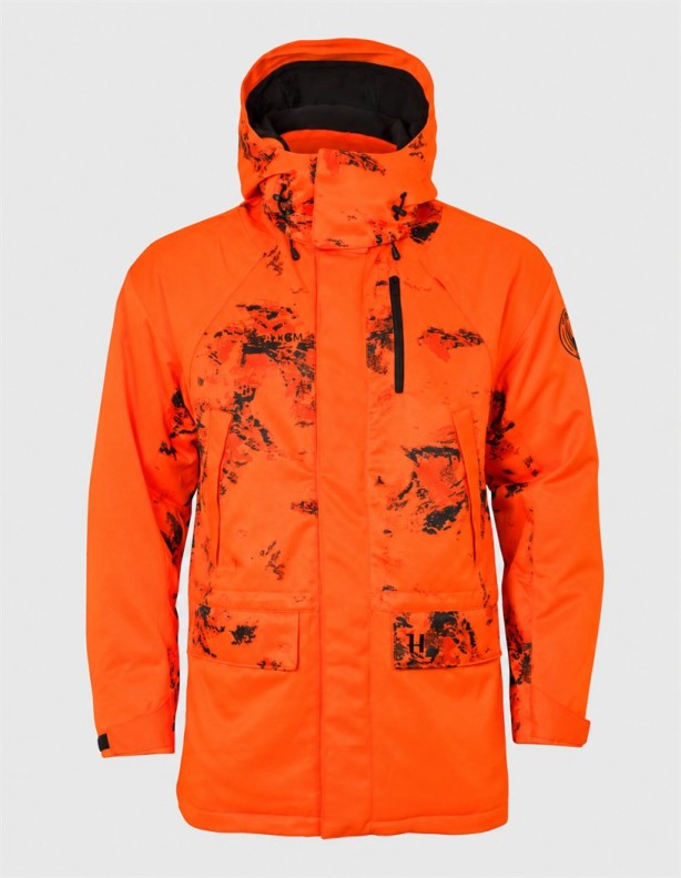 Bunda Harkila Wildboar Pro Blaze Camo AXIS MSP CE, oranžová vpředu.