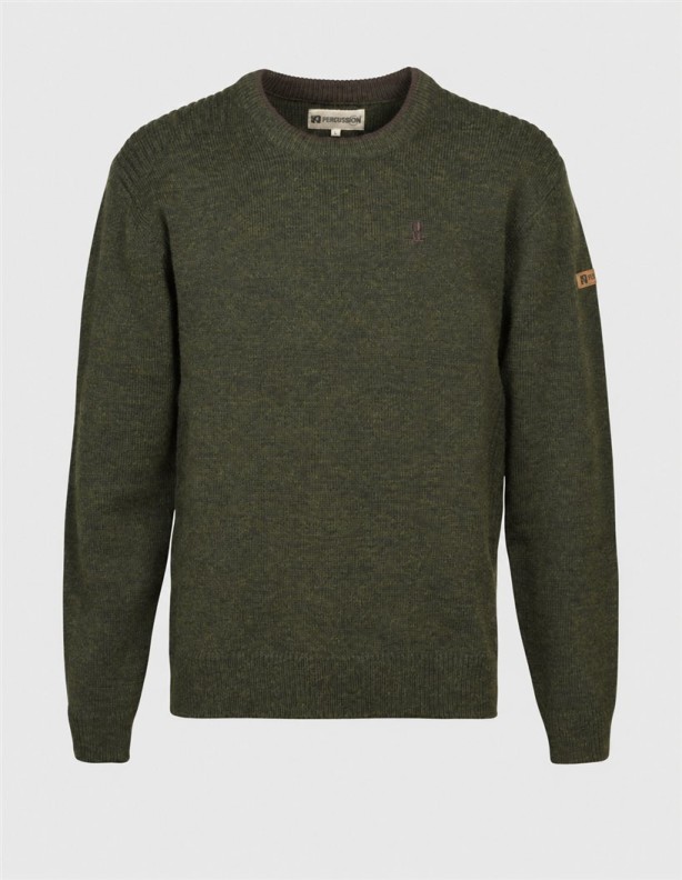 Sweter myśliwski Percussion Islande 1567N Khaki - widok z przodu.