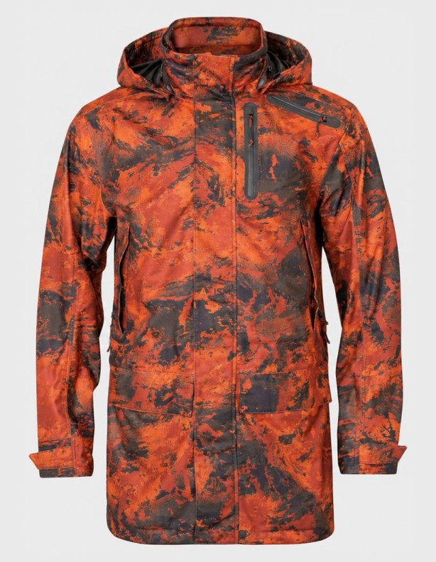 Harkila Forest Hunter GTX Camo Long Autumn Orange Jacket (front view).